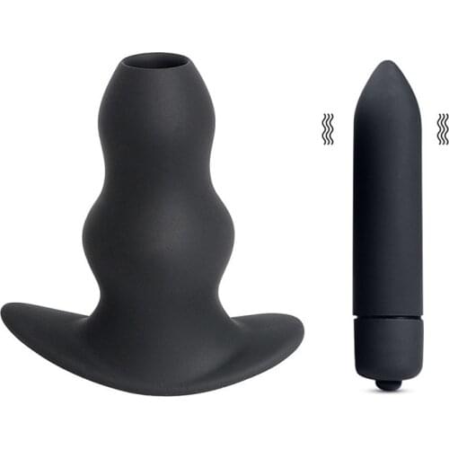 Silicone Hollow Anal Plug Peep Tool Pussy Tease Enema Tube with 10 Speeds Vibrator Adult Game Sex Toys for Man Woman Gay Couple