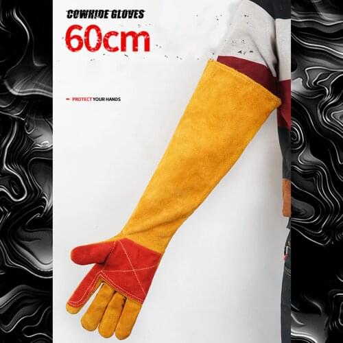 60cm Welding Gloves For Welder Works With Palm Welders Thick Soft Cow Split Leather Anti-Heat Work Safety Protective Gloves