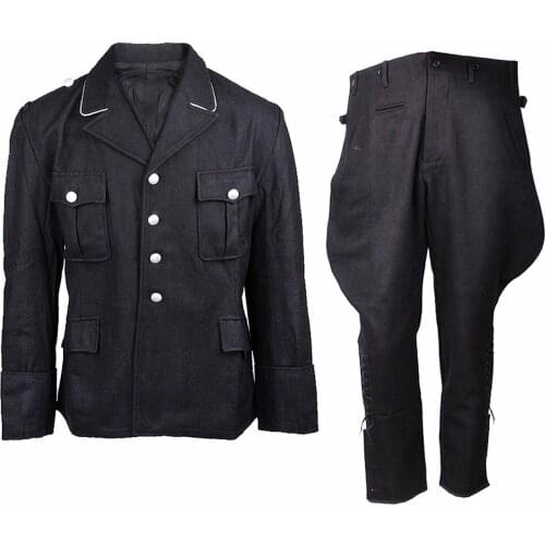 Tomwang2012. WWII WW2 GERMAN ELITE M32 BLACK WOOL MILITARY UNIFORM TUNIC & BREECHES SET COLLECTION WAR REENACTMENTS