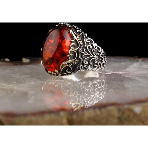 Amber Gemstone 925 Sterling Silver Ring