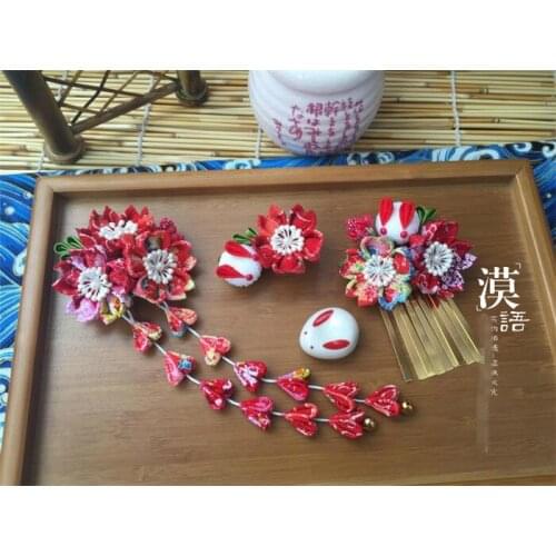 Hand made hairpin cotton cloth hair clip barrettes Japanese style anime cosplay accessories free shipping sakura bunny red