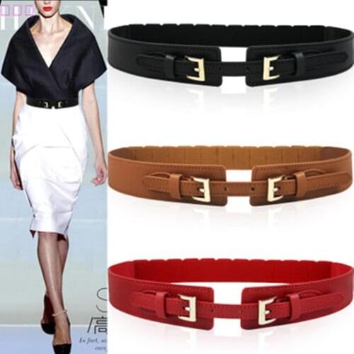 Women Elastic Waistband Front 2 Needle Buttons Small Belt Fashion Elegant Overcoat Simple Matching Skirt Thin Match Skirt 80-95