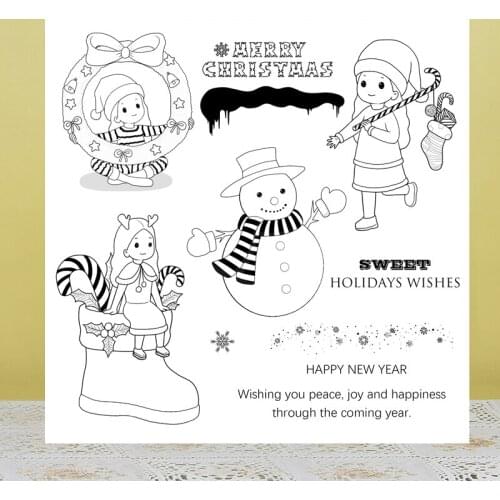 ZhuoAng Christmas Snowman Girl Clear Stamps/Seals For DIY Scrapbooking/Card Making/Album Decorative Silicon Stamp Crafts