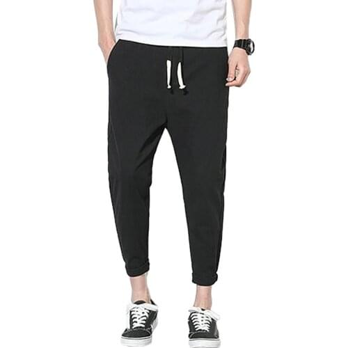 Men Pants Casual Mens Business Male Trousers Men Casual Solid Color Ankle Tied Pockets Drawstring Sports Long Pants Trousers