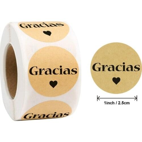 Color Natural Kraft Gracias Spanish Thank You Seal Labels Stickers Handmade Package Baking Gift Scrapbooking Stationery Sticker