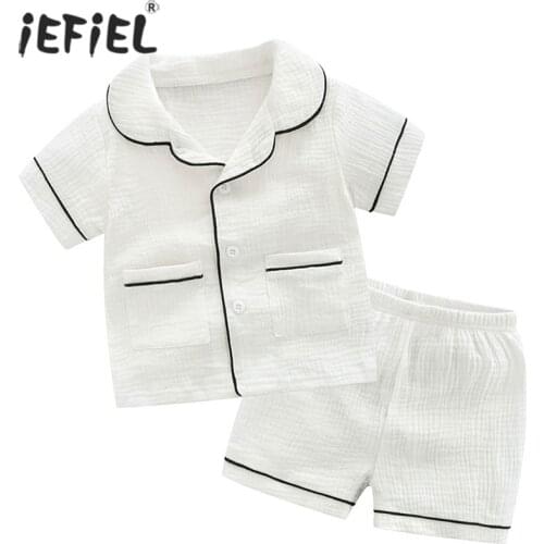 Kids Pajamas Set Toddler Kids Boys Girls Sleepwear Long Sleeve Casual Blouse Tops+Shorts Clothes Soft Cotton Nightwear Outfits