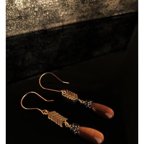 Dr Stone Natural Stone Women 'S Cat 'S Eye Stone Gold Plated Earrings RYL114 439800179