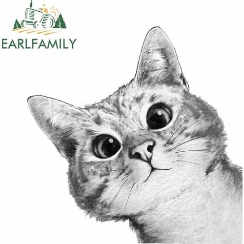 EARLFAMILY 13cm x 12.7cm For Sneaky Cat Cartoon Car Sticker DIY ATV Decal Laptop Windows Decor Scratch-Proof Car Door Protector