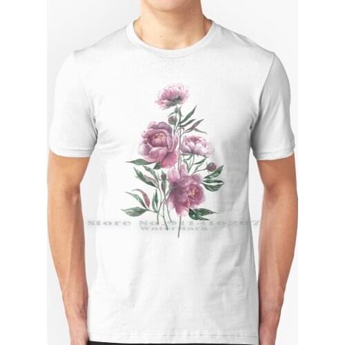 Peony T Shirt 100% Pure Cotton Peony Peonies Flowers Nature Plants Garden Bouquet Pink Vintage Watercolor