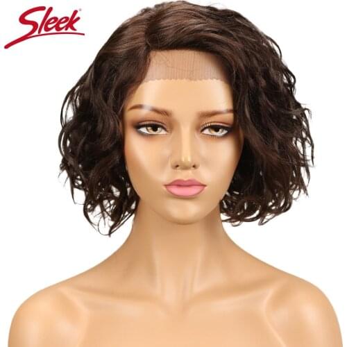 Sleek Water Wave Lace Front Human Hair Wigs For Black Women Short Bob Wig Brazilian Curly Human Hair Lace Wig Free Shipping