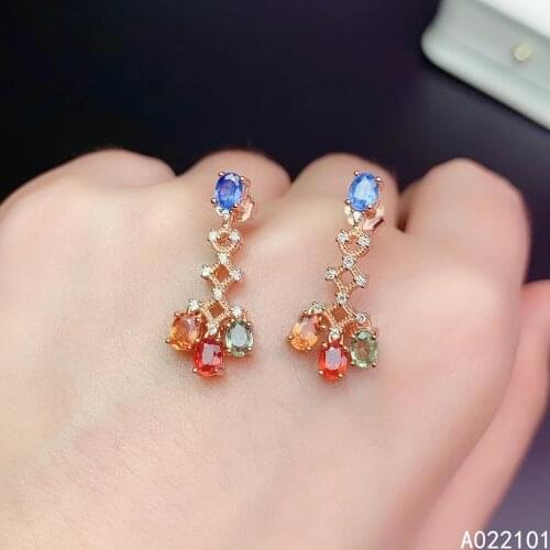 KJJEAXCMY fine jewelry 925 silver natural color sapphire new girl popular earrings ear stud support test Chinese style