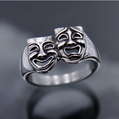 Street Rock Hip-hop Creative Laugh Crying Face Ring Gothic Punk Silver Color Alloy Finger Rings For Men Women Fashion Jewelry
