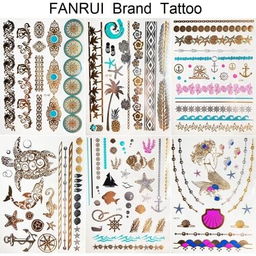 Summer Style Beach Fish Temporary Tattoo Stickers Women Makeup Tip Body Hands Art Gold Metallic Fake Flash Tatto Girls Leg Paste