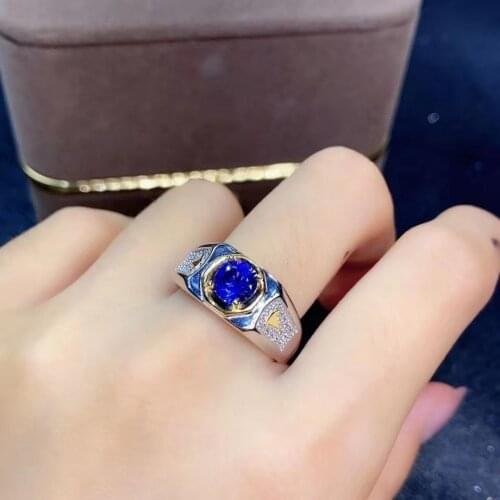 Fashion Trend Shiny Blue Zircon Rock Ring for Men Side Carved Gold Color Arrow Jewelry