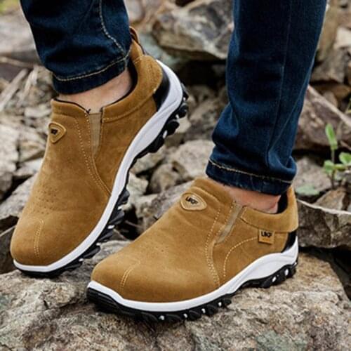 Bomlight Spring Summer Men Leather Casual Shoes Mesh Ventilation Fashion Sneakers Outdoors Hiking Tourism Hard-wearing Men Shoes
