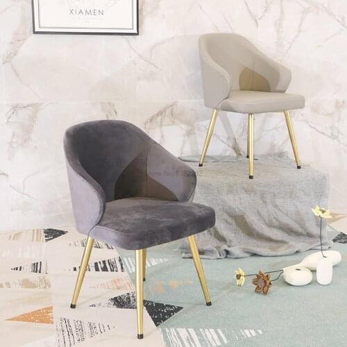 Dining chair iron art Nordic chair velvet simple armrest leisure dining room chair gold negotiation chair