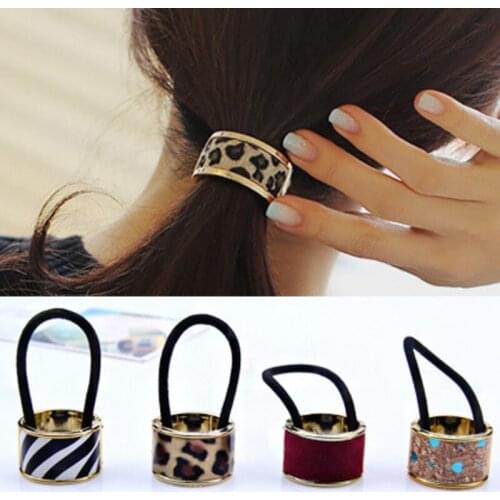 Simple Elegant Elastic Hair Band Rope Solid Leopard Print Rubber Band Horsetail Ponytail Holder Buckle Fashion Accessories