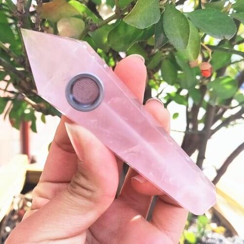 Drop shipping crystal pipe Natural rose crystal wand tube quartz point Stone Smoking Pipe for tobacco