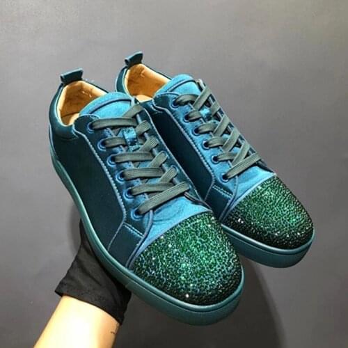 Luxury Brand Silk Mens Sneakers Crystal Low Top Mens Casual Shoes Red Bottom Runway Lace Up Loafers For Men Sports Walking Shoes