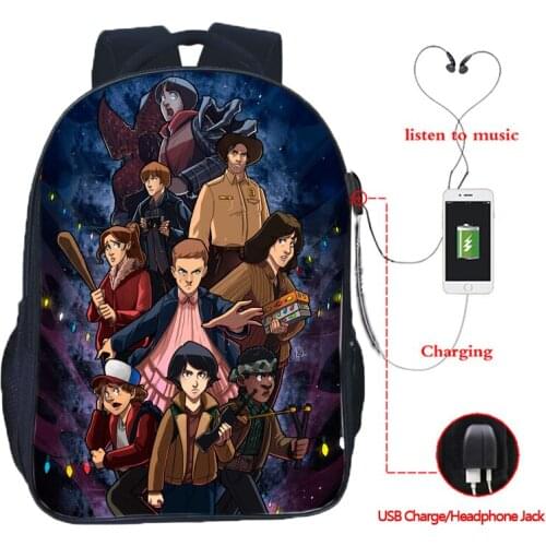 Boys Girls Stanger Things USB Charging School Bags Beautiful Men Women Fashion Backpack Fashion Students School Book Knapsacks