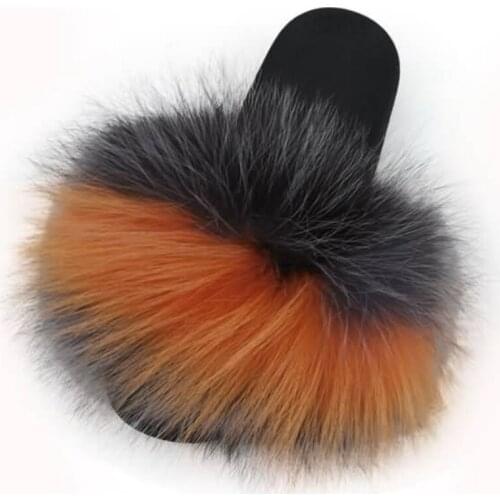 Fashion Real Raccoon Fur Slides Slippers Summer Flip Flops Casual Vogue Fox Fur Sandals Vogue Plush Shoes