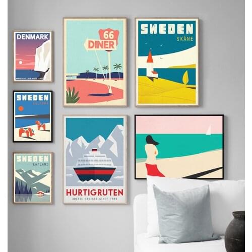 Sweden Denmark Travel Vintage Canvas Painting Nordic Posters and Prints Cuadros Wall Art Picture for Living Room Home Decoration