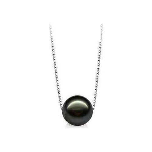 18"12mm Tahitian genuine perfect round black pearl necklace pendant chain