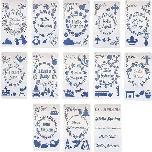 13pcs Season Theme Painting Template DIY Decoration PET Hollow Mold Lace Embossing Stencils Drawing Stencil School Supplies