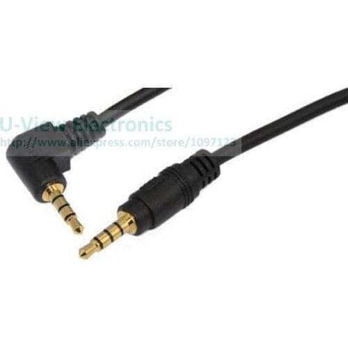 NCHTEK 90 Degree Right Angled 3.5mm 4 Poles Stereo Male to Male Audio Extension Cable Black Color About 15CM/Free Shipping/2PCS