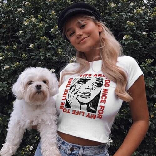 OIONINOS 2019 New T shirt Woman Spring Summer Girls Print Short Sleeve O Neck Cotton Spandex Women Top Slim Fit Soft Women