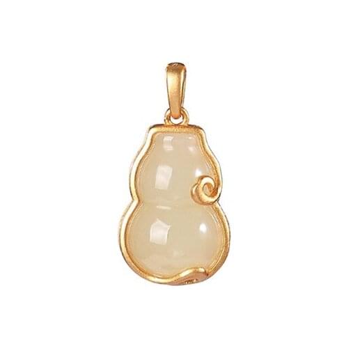 S925 sterling silver gold plated Hotian jade pendant vintage hollow cloud gourd ladies clavicle chain pendant
