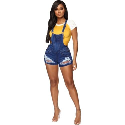 2021 womens denim jumpsuit summer fashion personality temperament commuter stretch frayed denim overalls