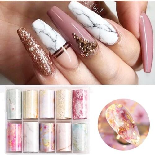 1 Box Marble Series Nail Foil Stickers Kit Maple Leaves Flower Butterflies Adhesive Transfer Decals Wraps Nail Art Decorations