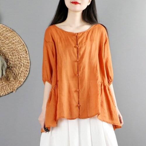 2021 Chinese Elegant Button Shirts WomenS Summer Casual Blouse Short Sleeve Blsuas Female Tunic Chemise Oversize Femme 31131