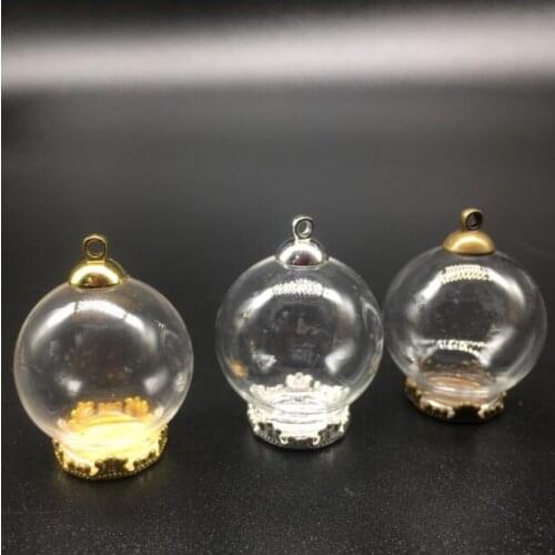 5sets/lot silver/bronze/gold color 25*15mm glass globe 15mm base set vial pendant wishing glass bottle lanugo jewelry necklace