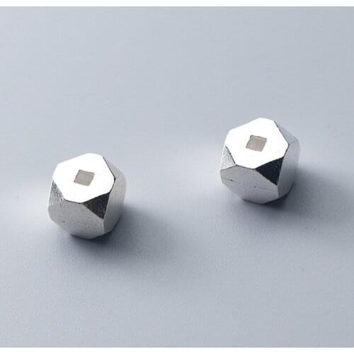 925 Sterling Silver Handmade Solid Geometry Spacer Beads 9mm Faceted S925 Charm Silver Beads DIY Jewelry Components Supplier