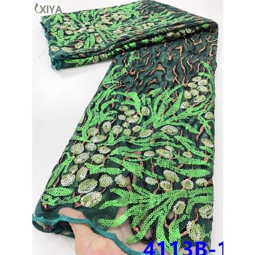 Velvet Flock Sequin Lace Fabric Best Quality African French Tulle Lace Fabrics Nigerian Sequence Lace for Wedding Party APW4113B