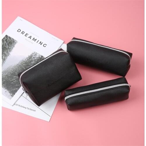 Big Pencil Case For Boys Black Leather Pencil Cases For Girls Cute Big Capacity Zipper Pencil Box Cosmetic Bag School Supplies