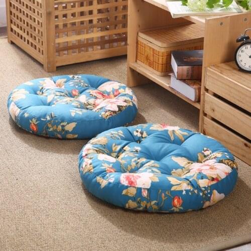 Large Thicken Japanese Style Futon Cushions Flower Printed Round Cotton Linen Tatami Floor Mat Home Office Student Chair Cushion
