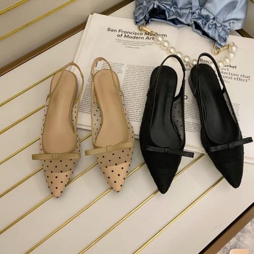 2020 Summer New Mesh Polka Dot Ping Sandals Female Tip in Her Baotou Bow Sandals Female