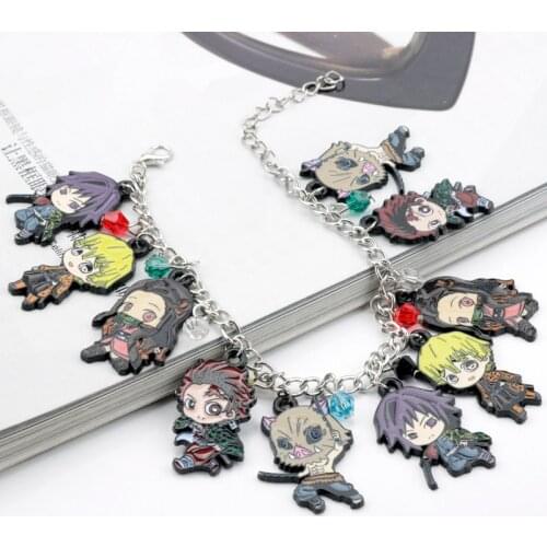 Anime Demon Slayer Kamado Tanjirou Pendant Bracelets Caroon Stove Door Tanjiro Bangles Jewelry Gift For Friends Children