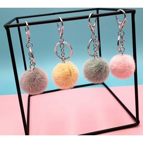 Hair ball keychain candy color cute bag pendant creative gift plush car key chain cartoon accessories girl jewelry