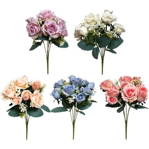 30cm Rose Silk Artificial Flowers Bouquet 9 Big Head Fake Flowers for Christmas Home Wedding Decoration