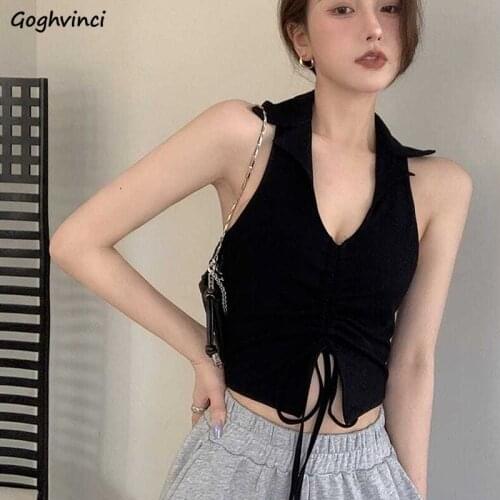 Camis Women Sleeveless Sexy Ladies Clothes Korean Style Fashion Slim Backless Solid Popular Elegant Harajuku Simple All-match