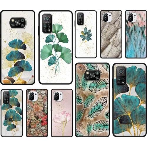 Ginkgo Leaf Gold Foil Art Case For Xiaomi Mi Poco X3 NFC M3 10T Pro 5G 9T 11 Note 10 Lite Black Shell Silicone Phone Cover Funda