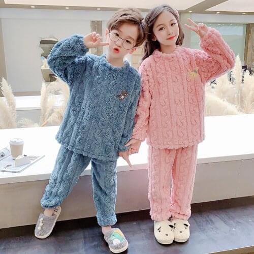 Kids Pajama Sets Autumn Winter Children Flannel Girls Pajamas Coral Fleece Thickening Girl Boys Nightgown Soft Home Wear Clothes