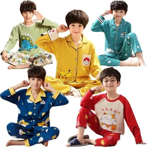 Teenager Boy Anime Pajamas 2 Pieces Sets Big Boys Sleepwear Teens Cartoon Print Homewear Dinosaur 2-16 Years Combination Clothes