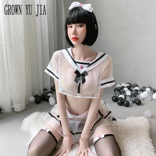 Erotic Cosplay Students Costume Sexy Schoolgirl Uniform Porno Role Play Mesh Yarn Lingerie Perspectivity Miniskirt Stockings Set