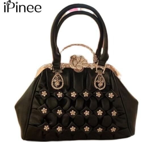 IPinee New fashion women handbags designer diamond decoration PU leather tote bags luxury ladies multicolor bag