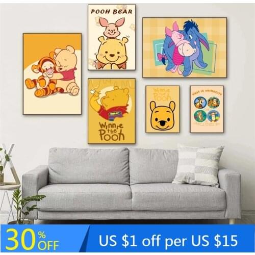 Disney Cute Winnie the Pooh Canvas Painting Poster Childrens Room Decoration Wall Art Childrens Gift Cuadros Decor mural